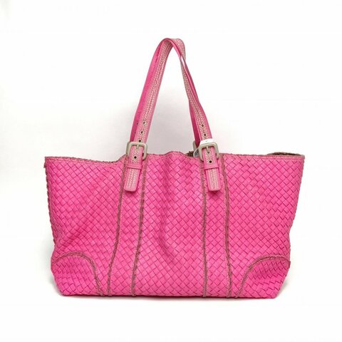 BOTTEGA VENETA 經典可調肩帶編織托特Tote包玫紅羊皮革肩背包
