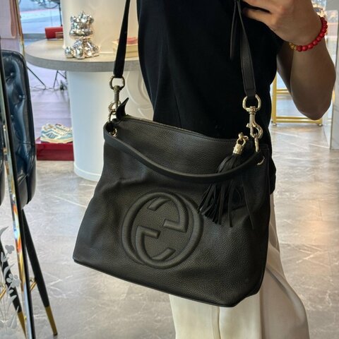 GUCCI 牛皮流蘇兩用包 黑色