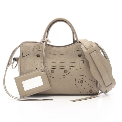 BALENCIAGA 黑色 City XS 單肩斜背包 490610 皮革 米色 二手
