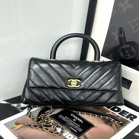 Chanel 香奈兒 Cocohandle 黑金 經典V紋 手提 單肩包 25開 附件：保卡