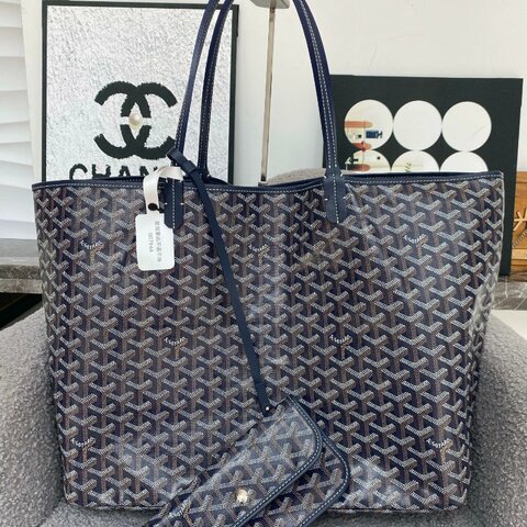 Goyard 戈雅 老花托特包單肩包子母包購物袋手提包 深藍色 大號