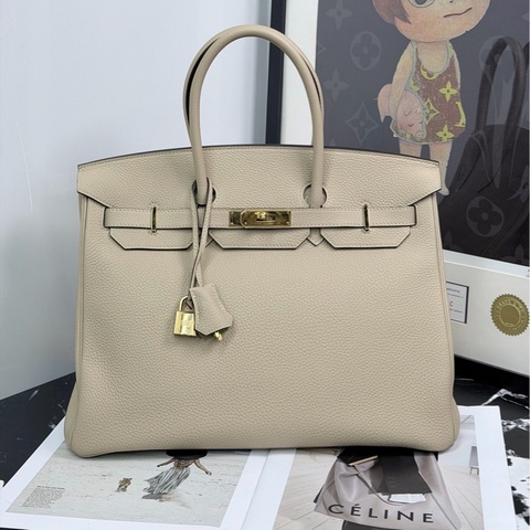 Hermes 愛馬仕 birkin35 bk35 風衣灰 金扣 X刻 附件：鎖具