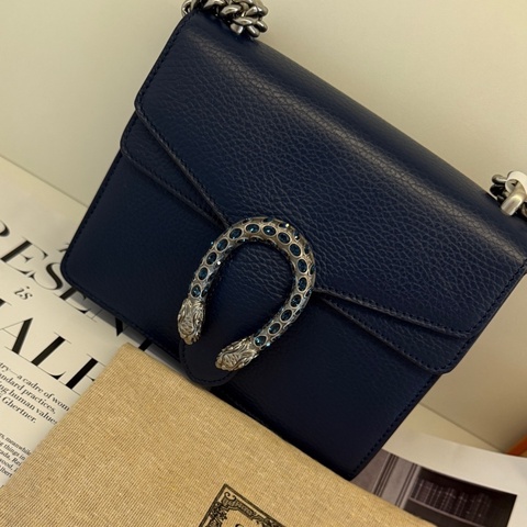 Gucci古馳 深海藍 牛皮 小號 鑽扣