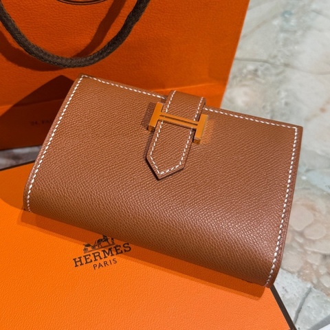 Hermes 愛馬仕 mini Bearn金色金扣卡包短款帶零錢包epsom皮