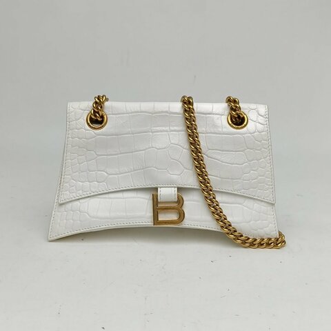 BALENCIAGA CRUSH沙漏復古做舊手提包小號白色金扣鱷魚壓紋肩背包