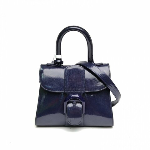 DELVAUX 黑色牛皮革漆皮BrillantMINI藍色肩背包