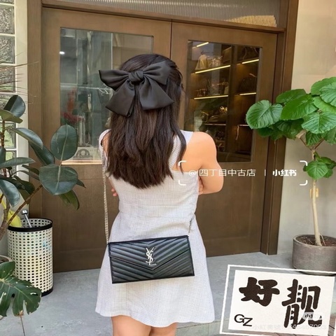 YSL魚子醬信封包WOC大號黑銀