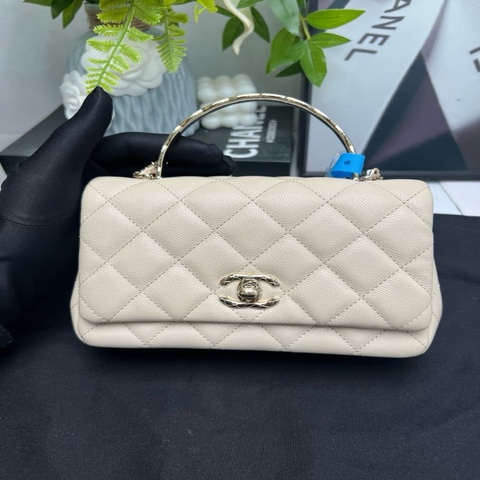 Chanel香奈兒 25S 米色荔枝皮cococrush手柄方胖子