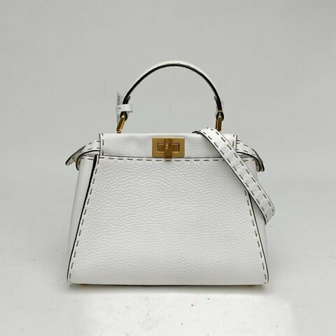 FENDI PEEKABOOMini白色牛皮革金扣肩背包