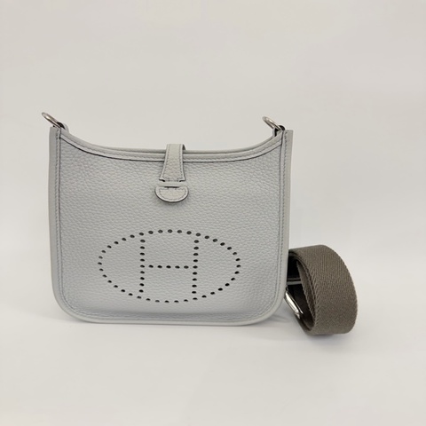 Hermes 08聖杯藍Clemence皮銀釦 mini Evelyn
