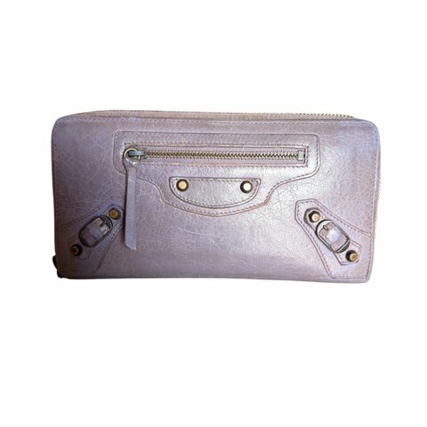BALENCIAGA淡紫金小扣拉鍊長夾