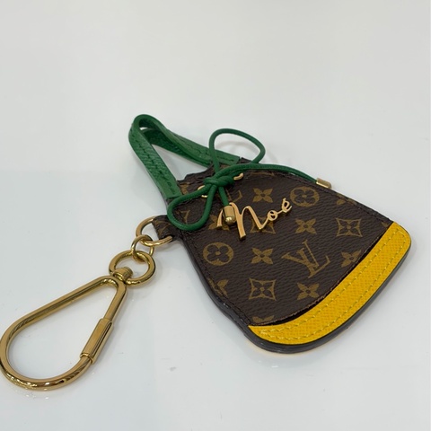 LV 限量 全皮 牛皮 綠 黃 老花 原花 字紋 金屬 NOE 鑰匙圈 吊飾 掛飾 key chain