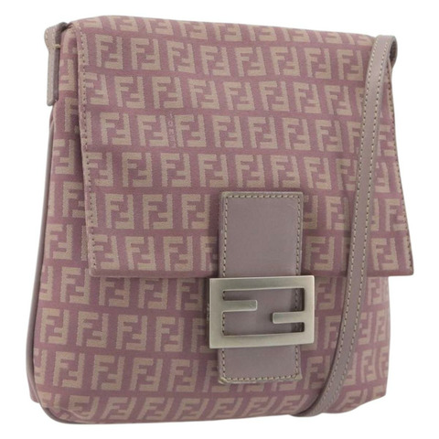 FENDI Zucchino 帆布 Mamma Baguette 單肩包 紫色 8BT075 正品 BA14896A
