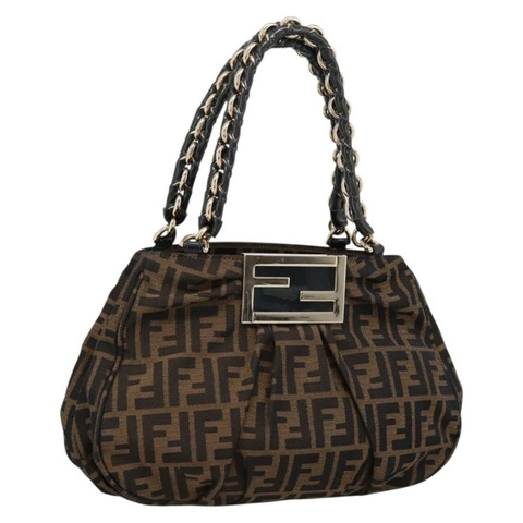 FENDI Zucca帆布手提包 棕色/黑色 正品 197309V