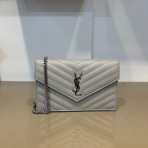 YSL 灰荔枝牛皮Cassandre Woc肩斜背鏈包
