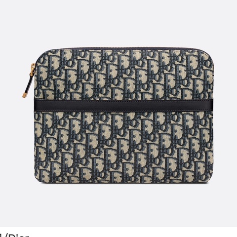 迪奧 Dior Oblique 藍色老花刺繡手拿包 男女同款尺寸28x21cm