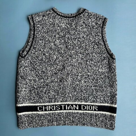 44號 ::Christian Dior:: V領 黑白混色羊毛喀什米爾針織無袖背心