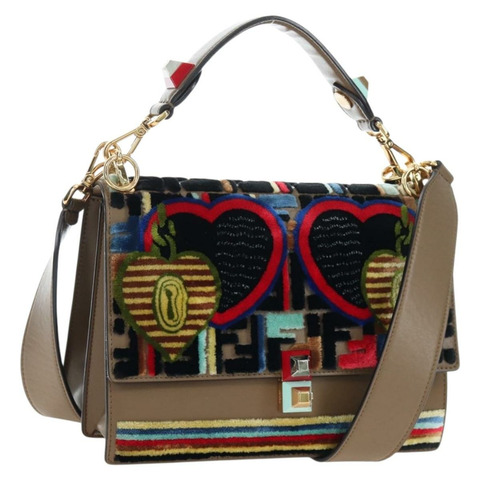 FENDI Zucca帆布Canai單肩包，皮革雙肩包，棕色/金色，正品，貨號196371M
