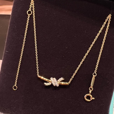 Tiffany蒂芙尼 Knot系列 18K玫瑰金拼鉑金繩結鑲鑽小號項鍊