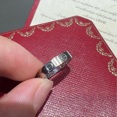 Cartier 卡地亞 窄版白金戒指18證書 指圈50號  附件 證書 盒