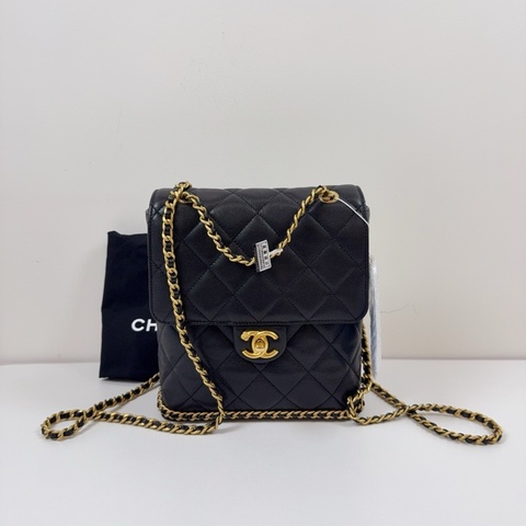 Chanel 香奈兒23k黑金荔枝牛皮ado雙肩包