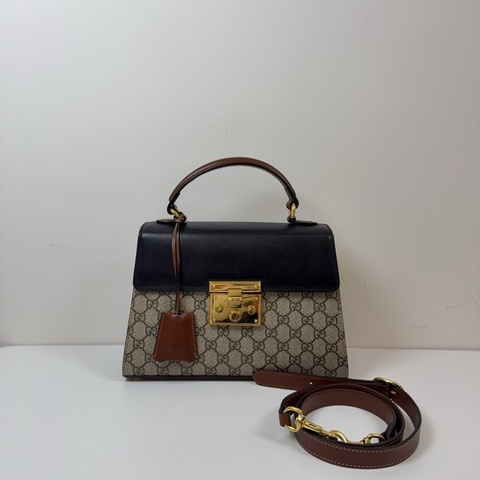 Gucci古馳 Padlock月光寶盒大號手提包 經典老花拼色