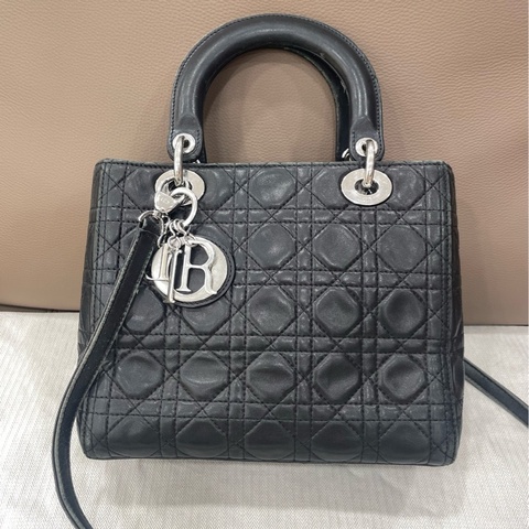【震撼撿漏❤️✨全網最低價】Dior/迪奧  Lady Dior 戴妃中古 五格黑銀 戴妃包