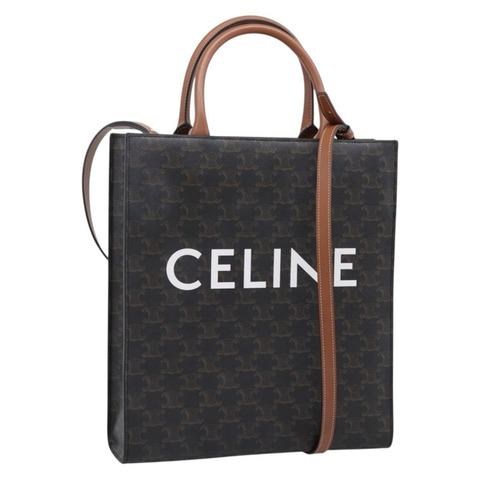 CELINE Macadam帆布豎款Cabas小號手提包 PVC棕色金色 正品 196692V