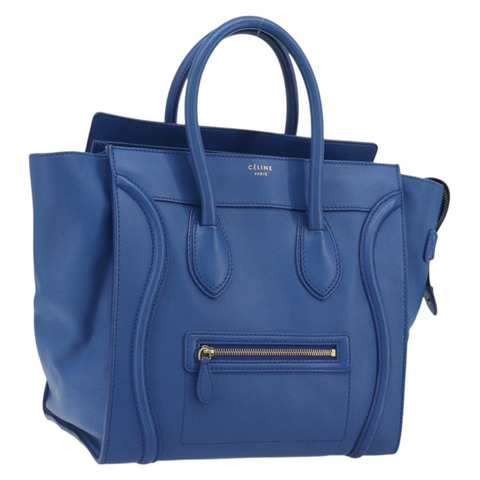 CELINE Luggage 迷你購物手提包 皮革 藍色 金色 正品 196396A