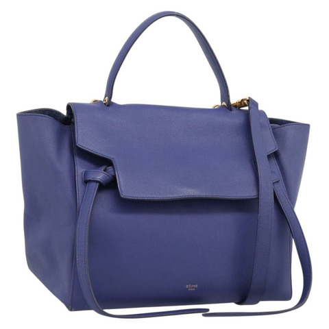 CELINE 腰包 手提包 皮革 兩用 藍色 金色色調 正品 196432