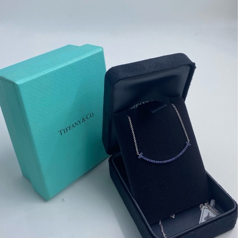 Tiffany蒂芙尼笑臉滿鑽小號 18k白金配藍寶石 小U