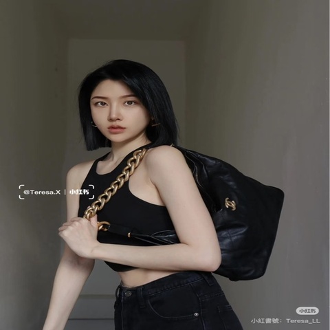 香奈兒Chanel 22c Hobo嬉皮包 肩背包 斜背包 牛皮黑金#芯片款#
