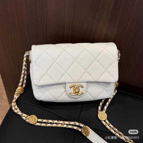 Chanel • 經典白金荔枝牛皮金幣方胖子 芯片款✨