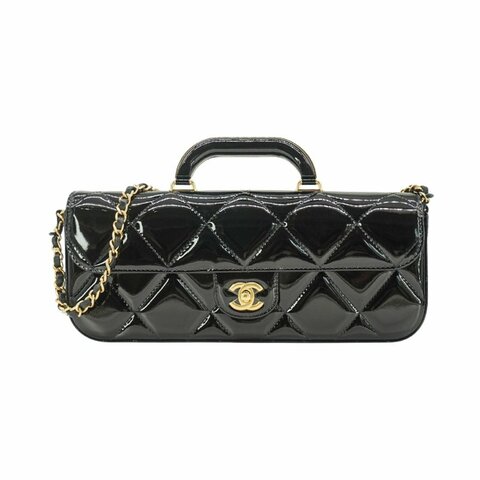 Chanel 展示品  Flap Bag 小牛漆皮霧金長型翻蓋手提斜背包(AS5807-黑)