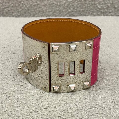 Hermès CDC Alligator Bracelet Pink Silver Hardware Size S