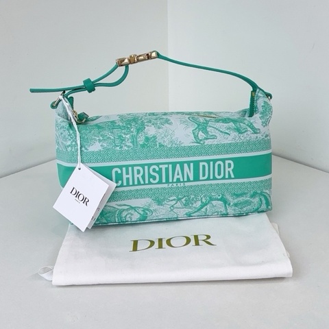 Dior迪奧 Travel Nomad Hobo金扣飯盒包 薄荷綠動物園刺繡防水帆布21*13*9