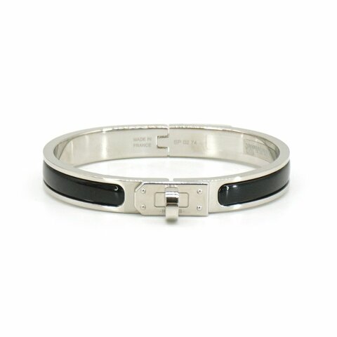 Hermes Clic Kelly H Logo琺瑯細版手環-PM(黑/銀)