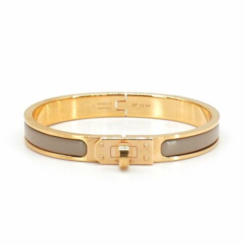 Hermes 展示品 Clic Kelly H Logo琺瑯細版手環-PM( 栗子色/玫瑰金)