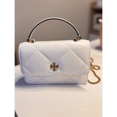 Tory burch 珠光白菱格鏈條肩背包 超氣質款式 婚禮穿搭