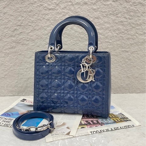 Dior 迪奧戴妃包五格戴妃藍色漆皮