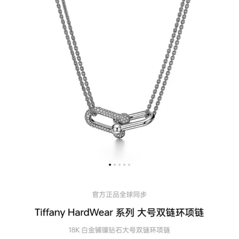 Tiffany 蒂芙尼 HardWear系列大號雙鏈環項鍊 鏈長：40cm左右 白金色雙U鏈環