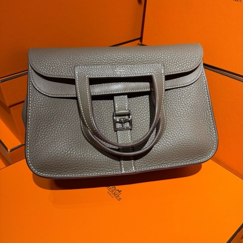 Hermes/愛馬仕 halzan25 手提包單肩包斜挎包 大象灰銀扣 TC皮