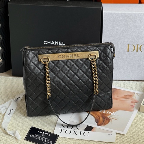 Chanel香奈兒 31RUE CAMBON托特包 單肩包 黑金荔枝牛皮 做舊金屬