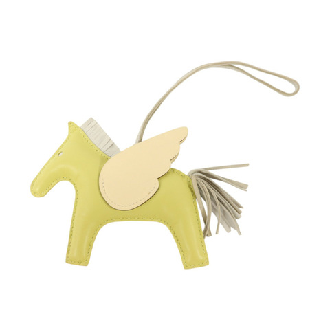 HERMES Milo皮革/Swift皮革Rodeo Pegase MM掛飾Nata/Jaune Bourgeon