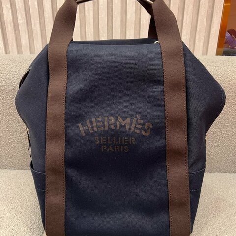 Hermès Groom Equestrian Canvas Backpack Blue