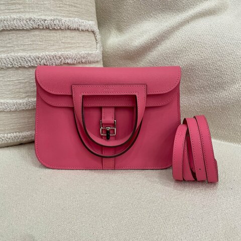 Hermès Mini Halzan Evercolor Leather Bag 8W Lipstick Pink Silver Hardware
