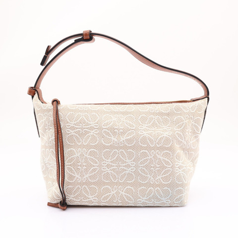 CELINE 賽琳 Small Cubi 肩背包 米色帆布 棕色牛皮 A906K75X04