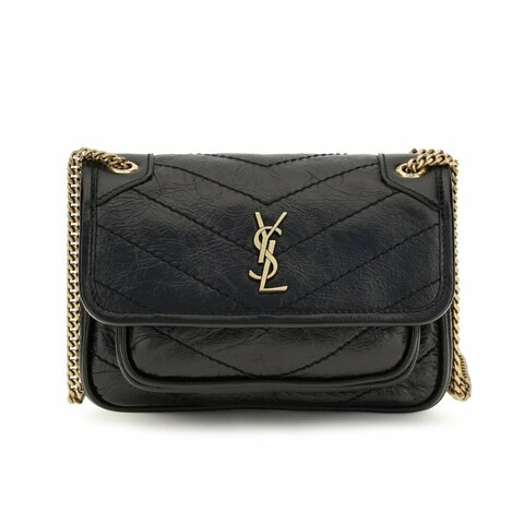 【YSL】SAINT LAURENT Mini Niki 迷你 金鍊 翻蓋 斜背包 肩背包 黑色 8460870EN071000