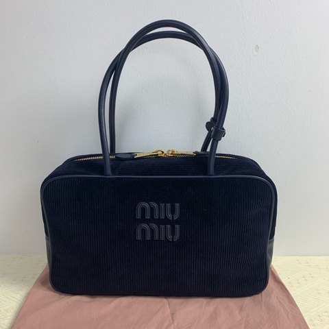 繆繆MiuMiu Beau藏藍色燈芯絨公文包中號 芯片款
