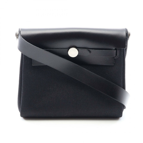 愛馬仕 Herbag Zip Mini 單肩包，Toile Military Hunter 皮革，黑色，二手 SHW